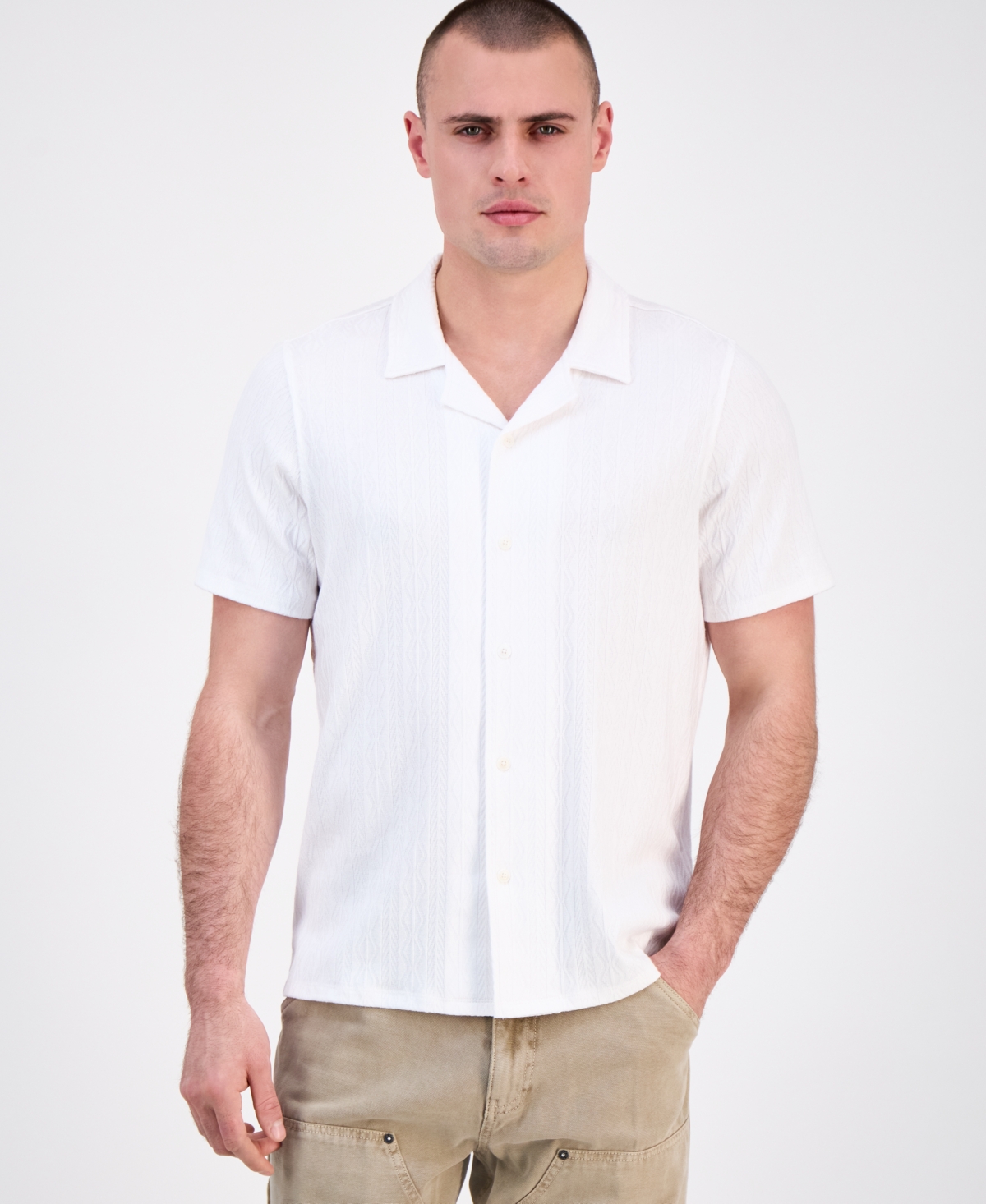 Men's Spencer Printed Short Sleeve Button-Front Camp Shirt - Pure White