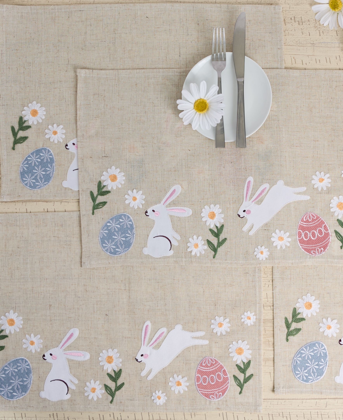 Design Imports Hoppy Easter Embellished Polyester Placemats, Set Of 4 In Beige