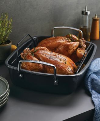 Carbon Steel 2 Pc. Ultra-lasting 17" x 13" Nonstick Roasting Pan with Easy Serve Rack