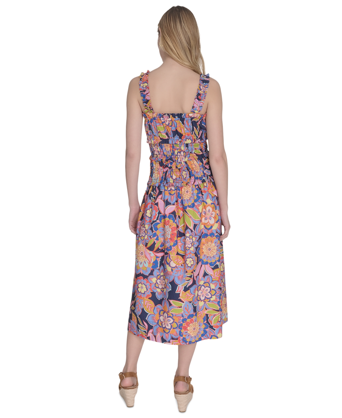 ELIZA J WOMEN'S COTTON SMOCKED-WAIST FLORAL-PRINT DRESS 