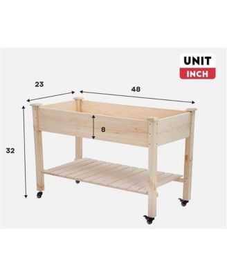 2ft x 4ft Outdoor Solid Fir Wood Raised Garden Bed Planter Box on Locking Wheels