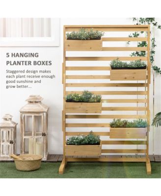 Elevated Wooden Planter Shelf with Detachable Trellis Stand