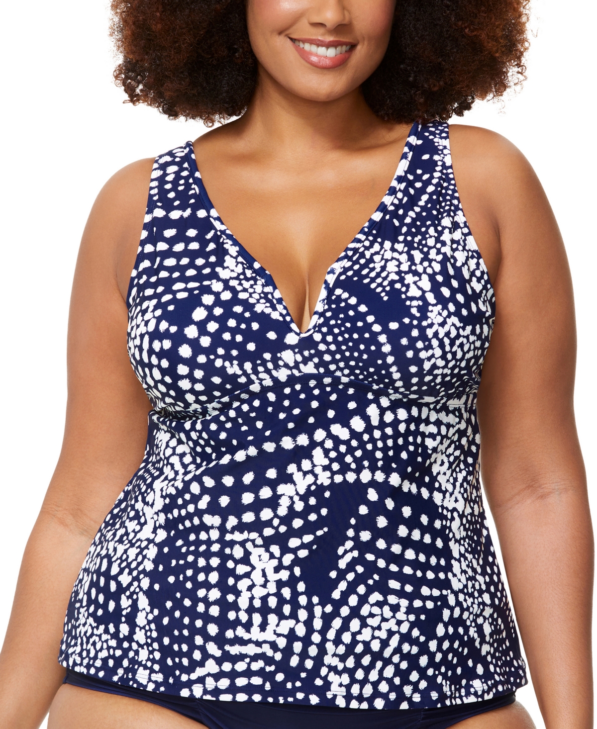 Trendy Plus Size Tanzania Tankini Top - Navy