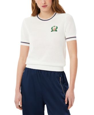 LACOSTE USA - Women's Cotton Contrast-Trim Logo Tee