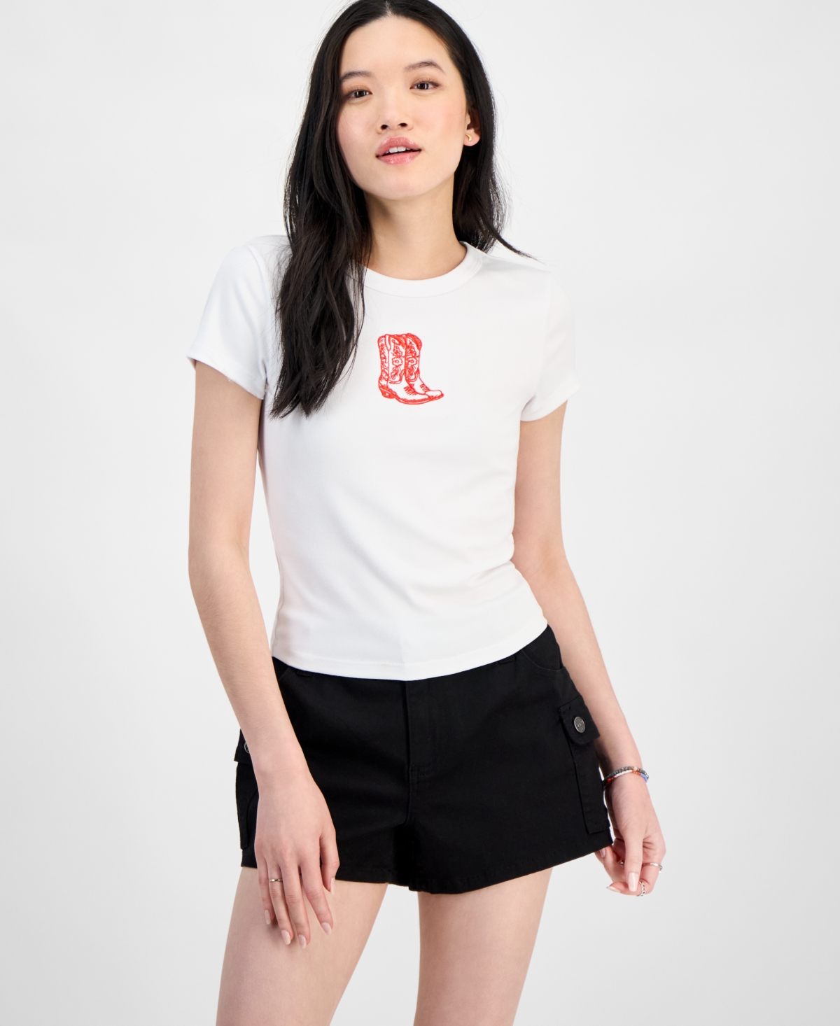 Juniors' Cowboy Boots T-Shirt - Navy/White