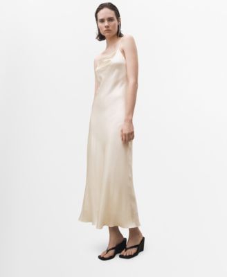 MANGO - Women's Draped Neckline Silk Dress