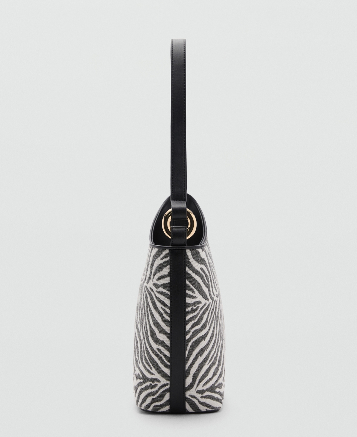 Mango Large Zebra-print Bucket Bag Black In Black