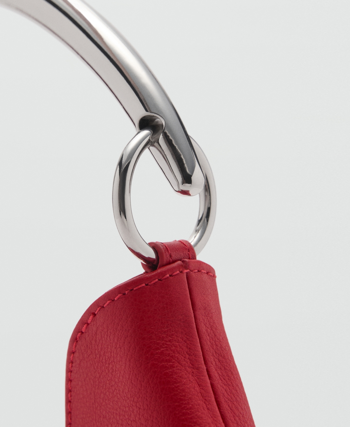 Mango Leather Shoulder Bag With Metal Handle Red In Red