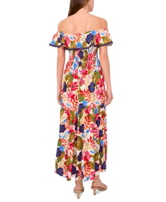 Женское макси-платье с оборками и открытыми плечами от MSK