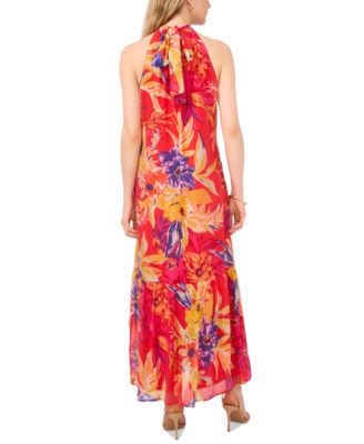 Женское макси-платье с цветочным принтом и воланами на бретелях от MSK