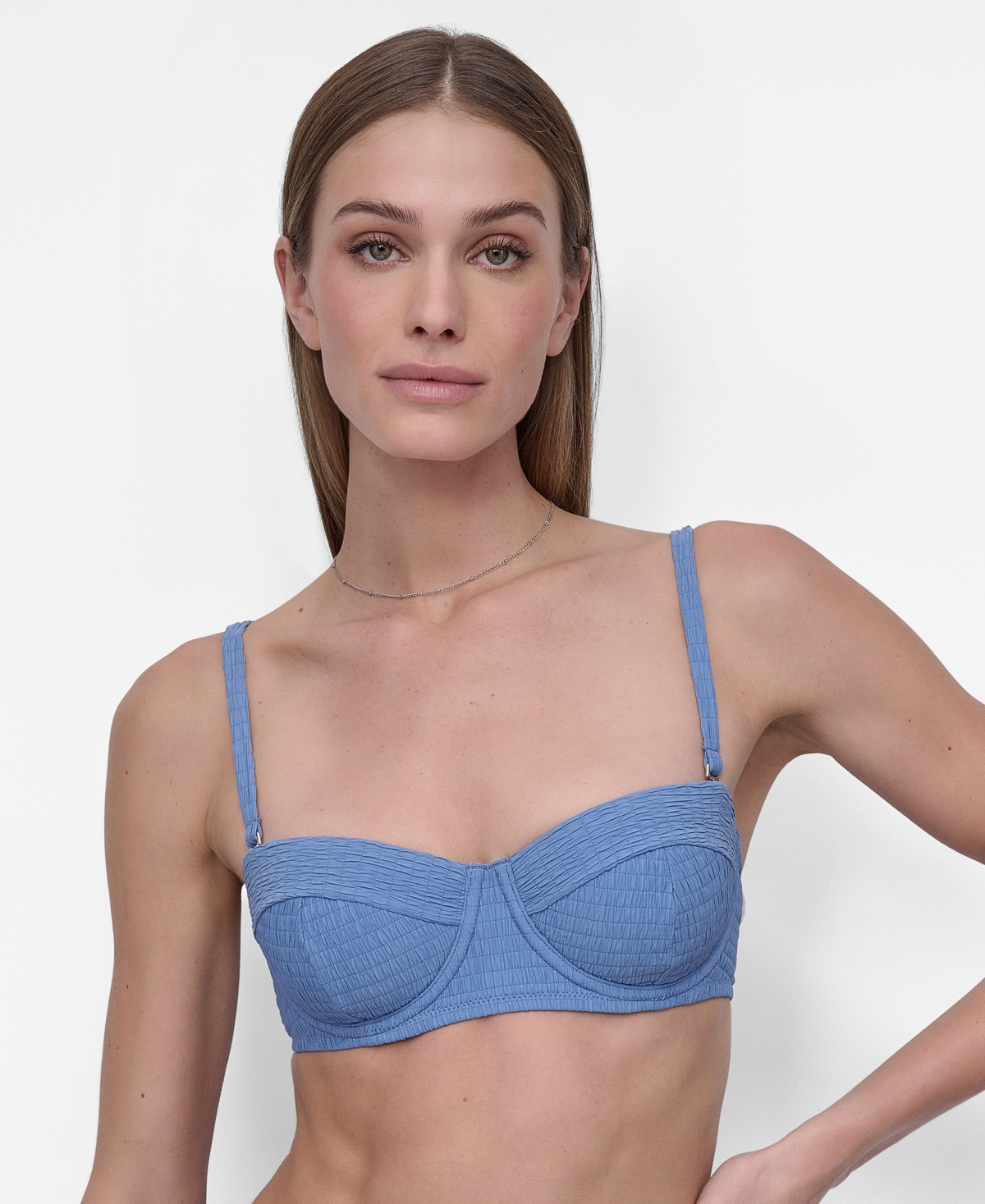 Dkny Women's Textured Molded Balconette Bikini Top In Blue Bell Texture