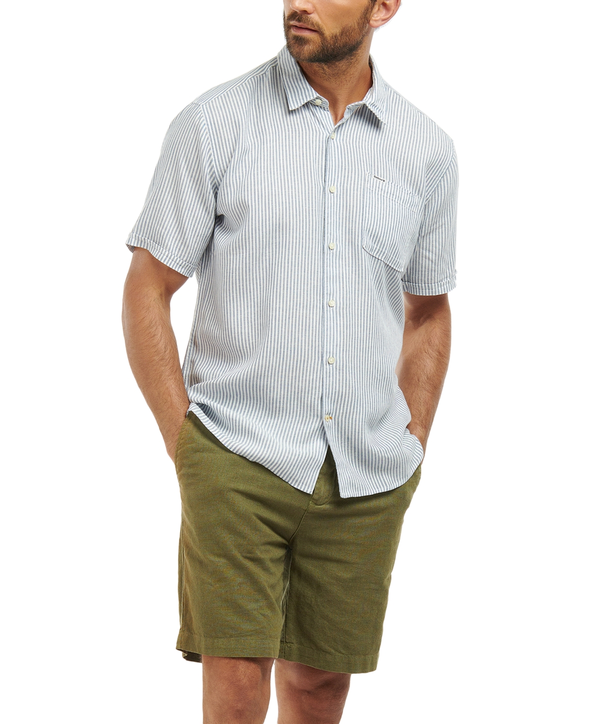 BARBOUR MEN'S DEERPARK SHORT SLEEVE STRIPED BUTTON-FRONT SHIRT 