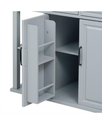 Extendable Grey Kitchen Island with Storage, Power Outlet & Drawers