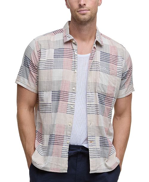 alfani Barbour Men's OakShore Short Sleeve Patchwork Button-Front Shirt Men's Fashion & Accessories