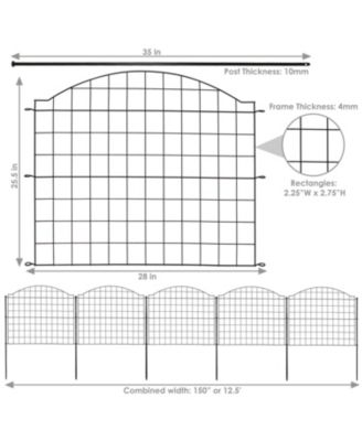 Outdoor Lawn and Garden Steel Arched Grid Style Decorative Border Fence Panel Set - 12.5' - Black - 5pk