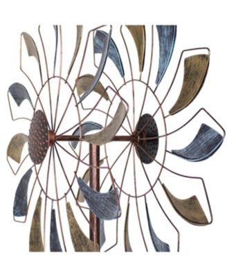 Metallic Pinwheel Powder-Coated Iron Wind Spinner - 84.5" H - Silver and Gold