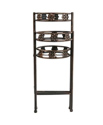 Indoor/Outdoor Steel 3-Tiered Folding Decorative Potted Flower Plant Stand Display - 29" - Bronze