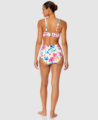 ANNE COLE WOMENS WATERCOLOR PAISLEY SHIRRED BIKINI TOP BOTTOMS 