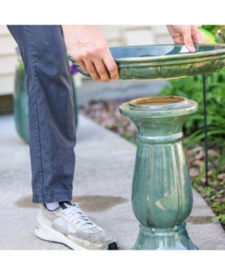 Avignon Ceramic Bird Bath with Glazed Finish - Green Mist - 18.75" H