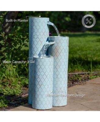 Moroccan Trellis 3-Column Modern Outdoor Water Fountain - 27.5"