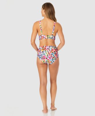 ANNE COLE WOMENS ABSTRACT DOT SHIRRED BIKINI TOP BOTTOMS 
