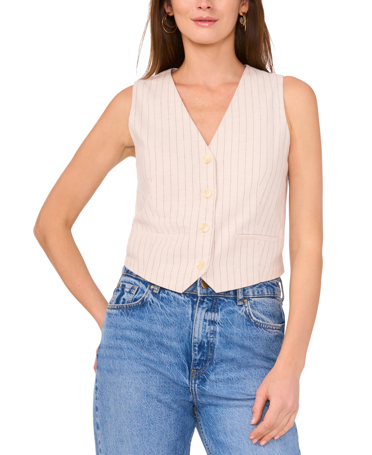 VINCE CAMUTO WOMEN'S PINSTRIPED V-NECK VEST 