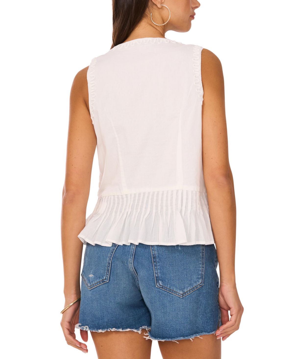 Vince Camuto Pintuck Peplum Sleeveless Button-up Top