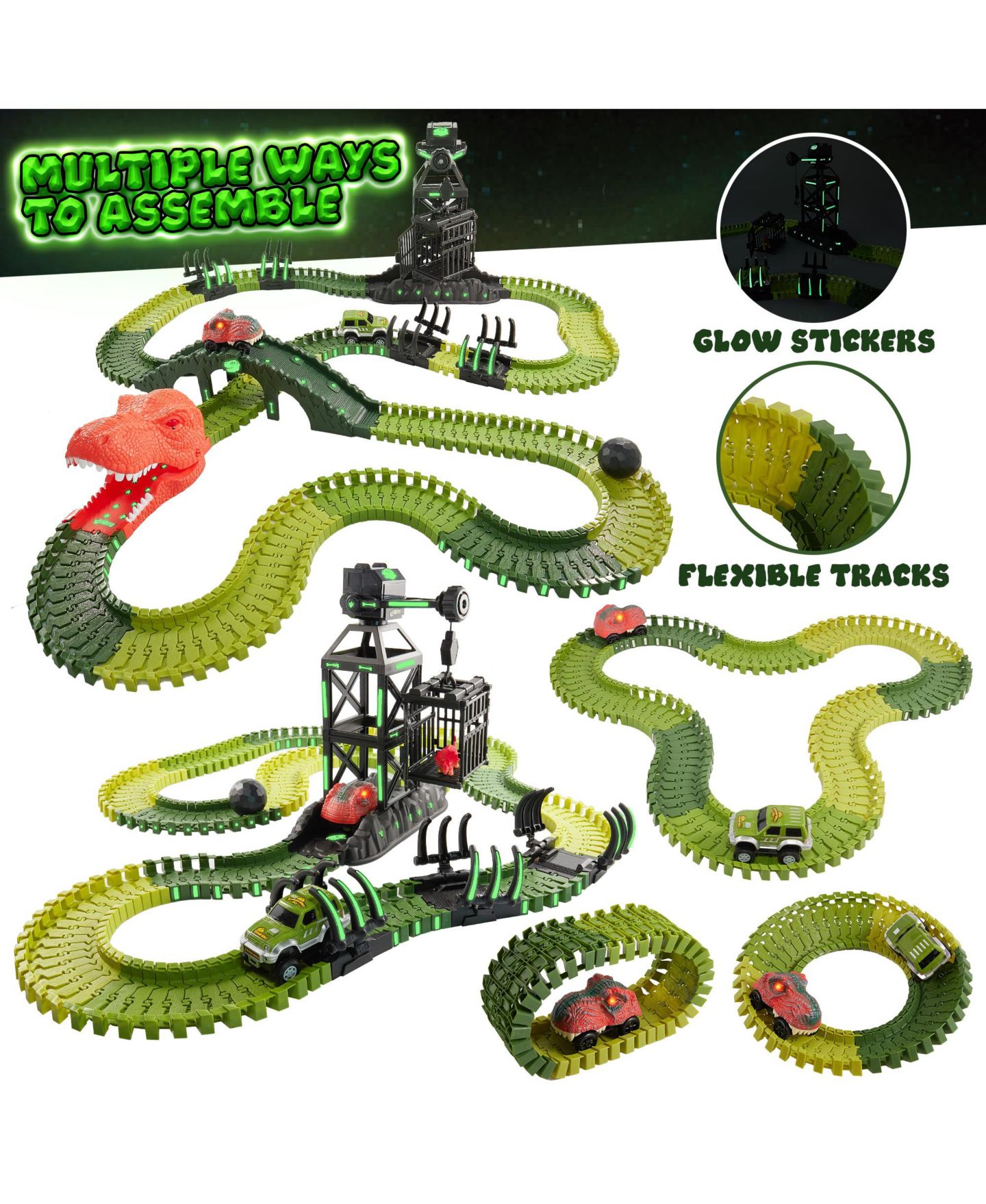 Детский конструктор USA Toyz Dinosaur Dash 225-Piece Glow-in-the-Dark Stem Building Set, Ages 3+ — фото 6