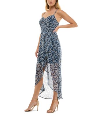 Juniors' Molded-Cup Wrap High-Low Fit & Flare Dress