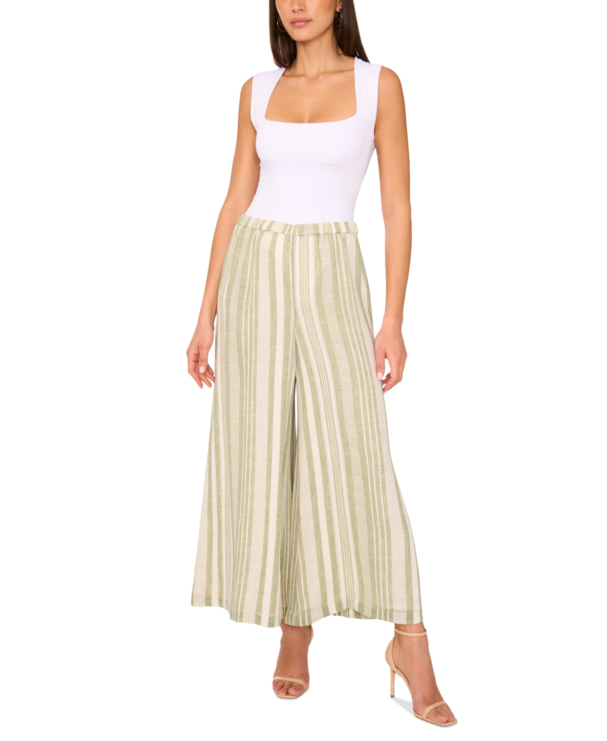 Vince Camuto Variegated Stripe Crop Wide Leg Pants In Green