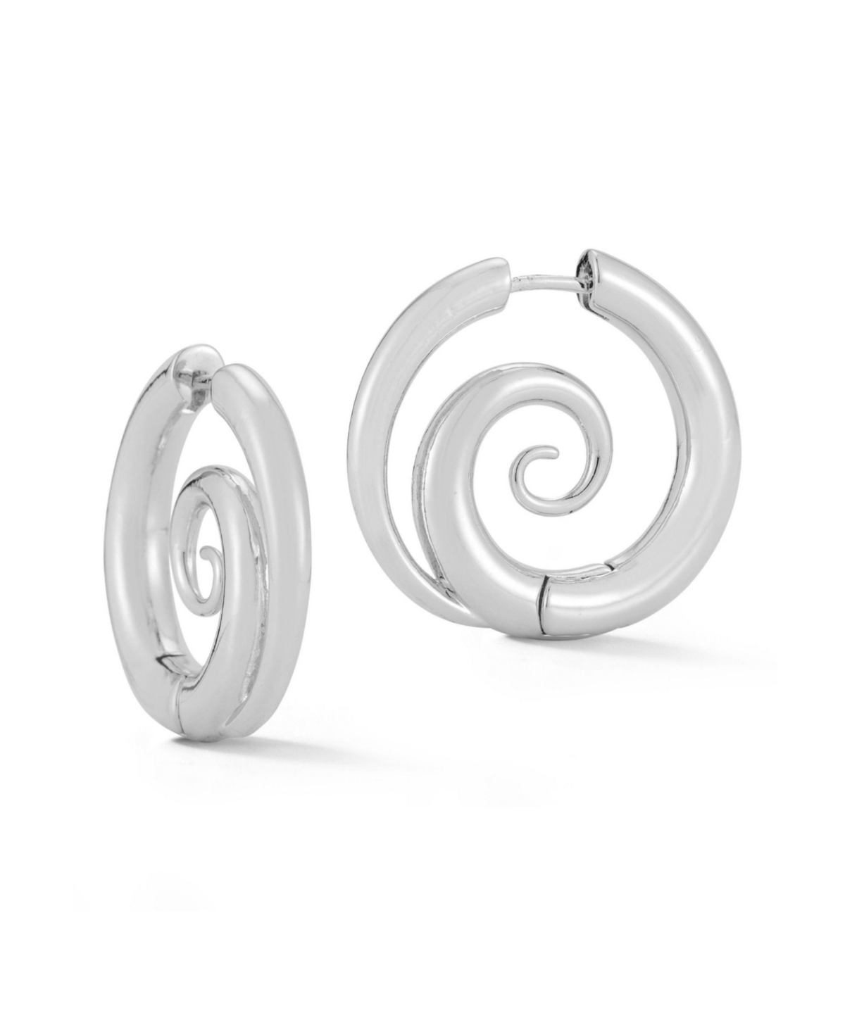 Rhodium Plated Swirl Hoop Earrings - Silver