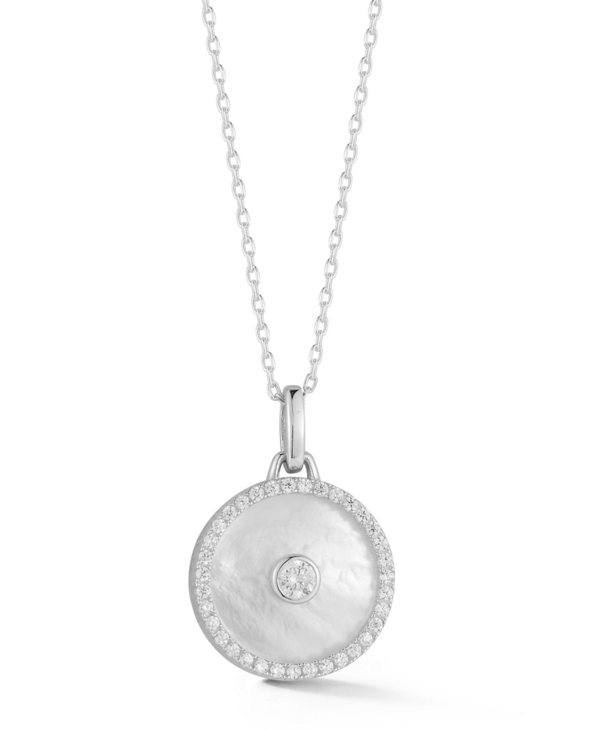 Sterling Silver Mother of Pearl Medallion Necklace - Silver