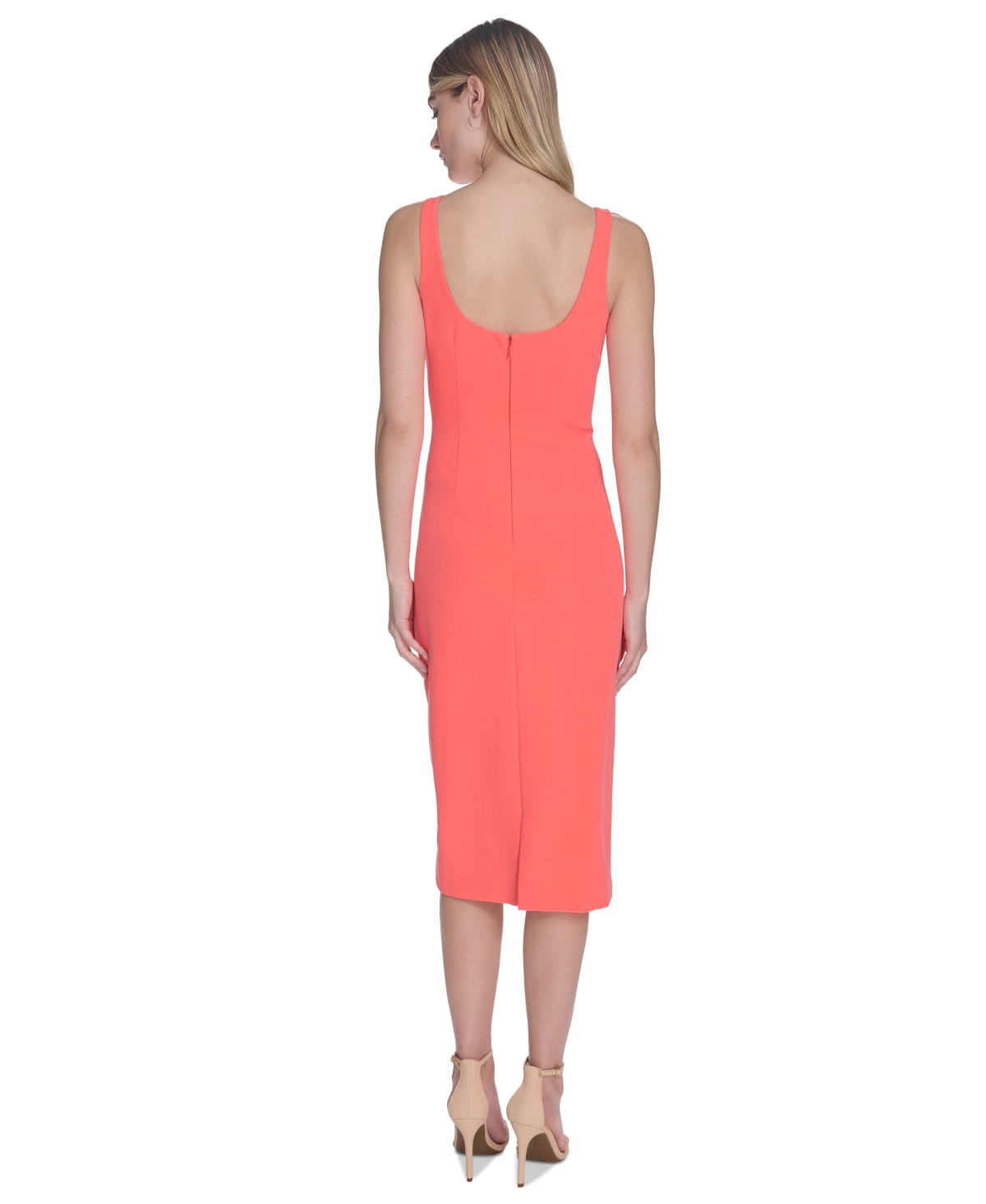 Vince Camuto Women's Square-neck Midi Bodycon Dress In Coral