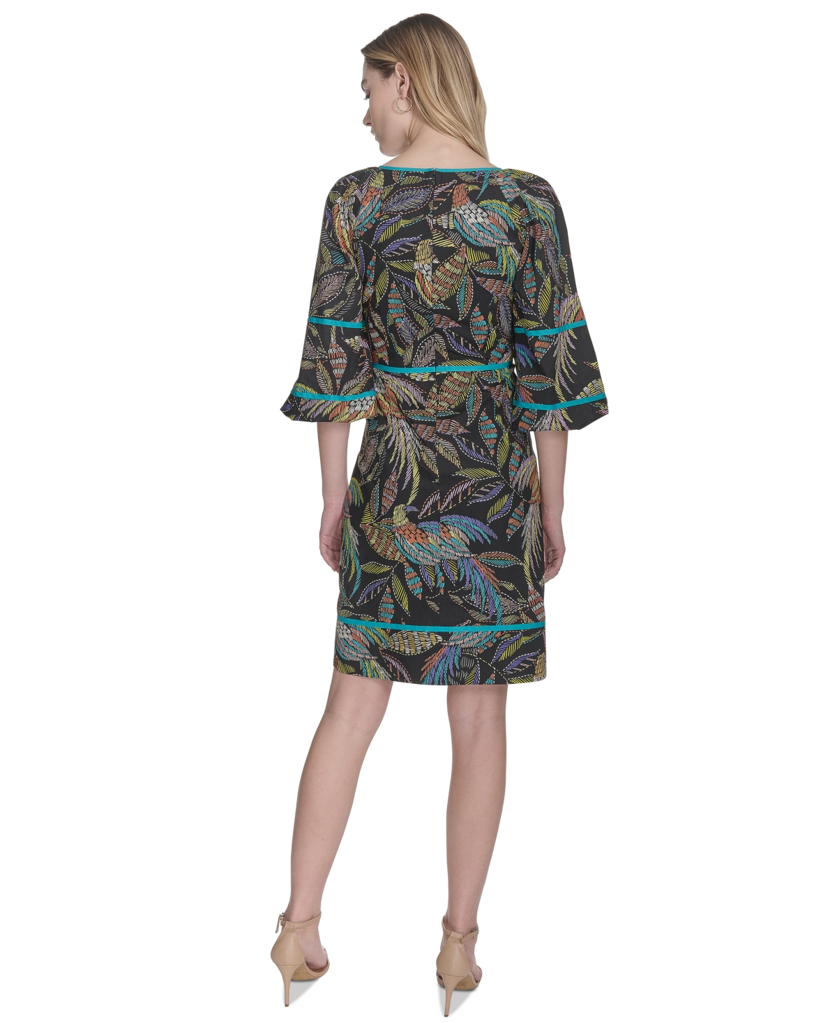 Vince Camuto Women's Cotton Leaf-print Piped-trim Dress In Bml