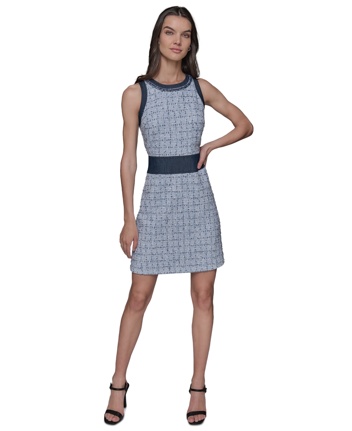 Shop Karl Lagerfeld Women's Mixed-media A-line Dress In Chambray Blue Multi,indigo
