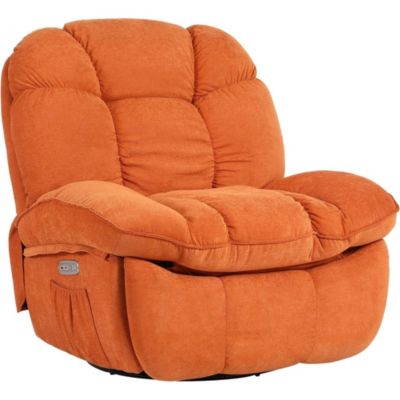 Oversized Swivel Power Recliner Chair, Modern Massage Rocker Recliner Chairs with Heated, USB-C Ports and Side Pocket