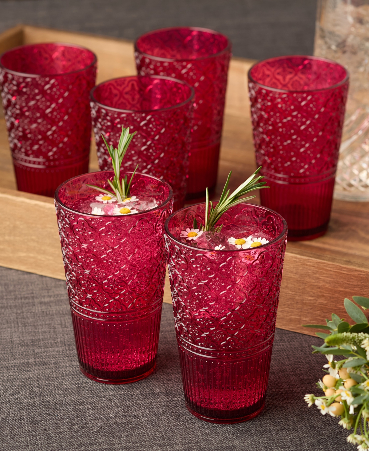 Certified International Set Of 6 Victoria 22oz Acrylic Ice Tea Glasses In Ruby