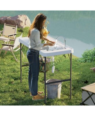 Folding Fish Cleaning Table with Sink, Faucet, Sprayer,