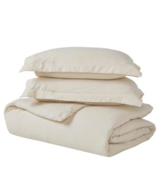Cotton Linen Blend Solid 3-Piece Duvet Cover Set, Full/Queen
