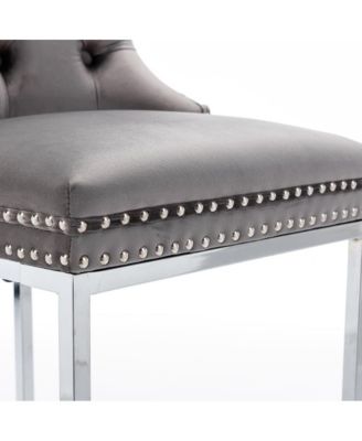 Set of 2 Velvet Counter Height Stools, 25.2" Kitchen Island Chairs with Button Tufted Back, Rivet Trim and Chrome Metal Base