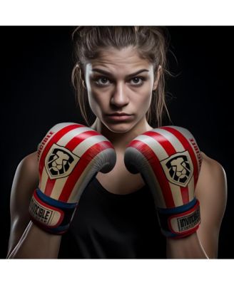 Invincible Fight Gear Hook and Loop Leather Training Boxing Gloves with USA Flag Colors - Ideal for Boxing, Kickboxing, Muay Thai, MMA for Men Women and Kids (16oz)