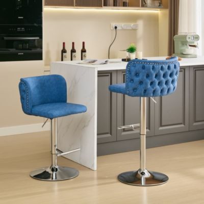 Set of 2 Swivel Bar Stools with Adjustable Height, PU Leather Tufted High Back Seat and Chrome Base for Kitchen, Home, or Pub-The Pop Home
