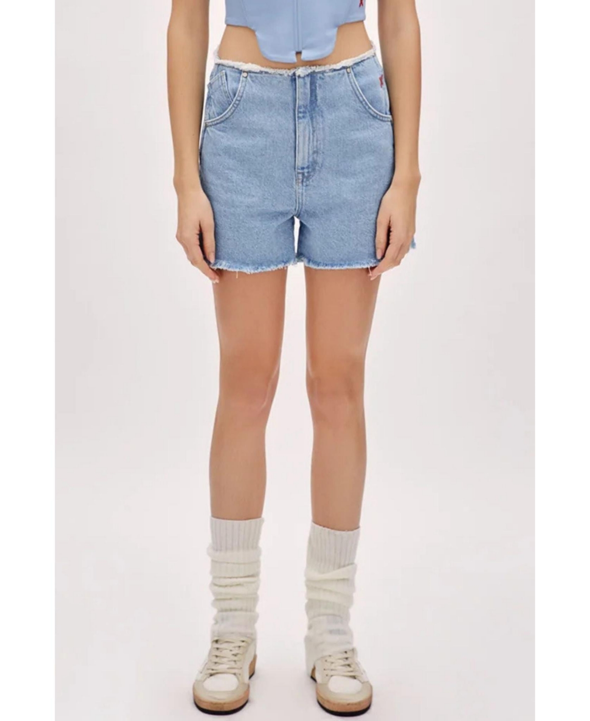 Women's High Waist Denim Shorts - Blue