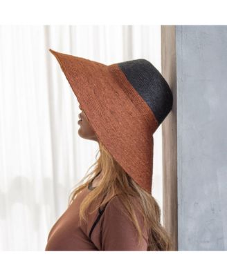 Riri Duo Jute Handwoven Straw Hat In Burnt Sienna & Black