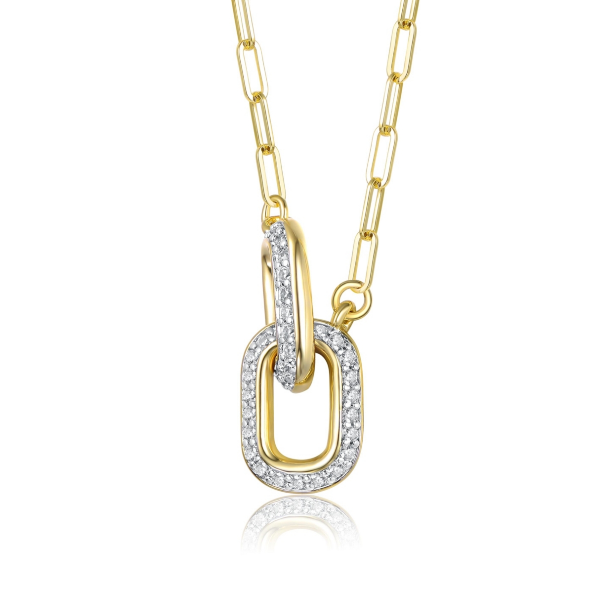 14K Gold Plated wth Clear Cubic Zirconia Interlocking Links Necklace - Gold