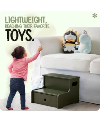 14" Wooden Toddler Step Stool for Kids with Storage for Bedroom, Bathroom & Kitchen