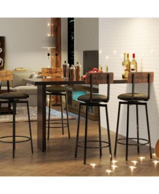 Bar Stools Set of 4, Wider Base PU Upholstered Swivel Barstools