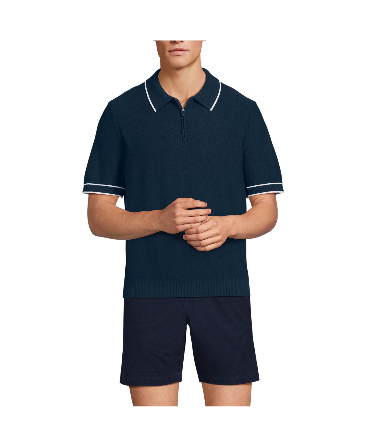 Men's Short Sleeve Cooling Zip Sweater Polo - Light coal heather