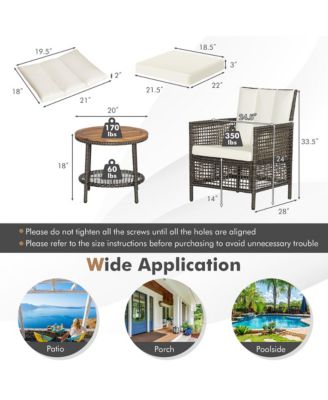 3PCS Patio Wicker Bistro Set Furniture Set PE Rattan Table Set w/ Cushions