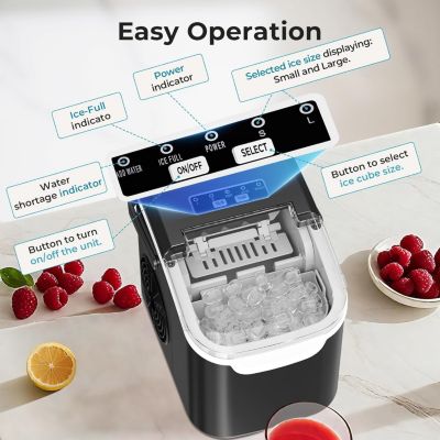 Ice Maker Machine Countertop,26lbs/24Hrs,8 Bullet ICES in 6 mins,self Cleaning Portable Ice Maker with Selectable Ice Size & Touch Display, for Home/Office/Bar,Black